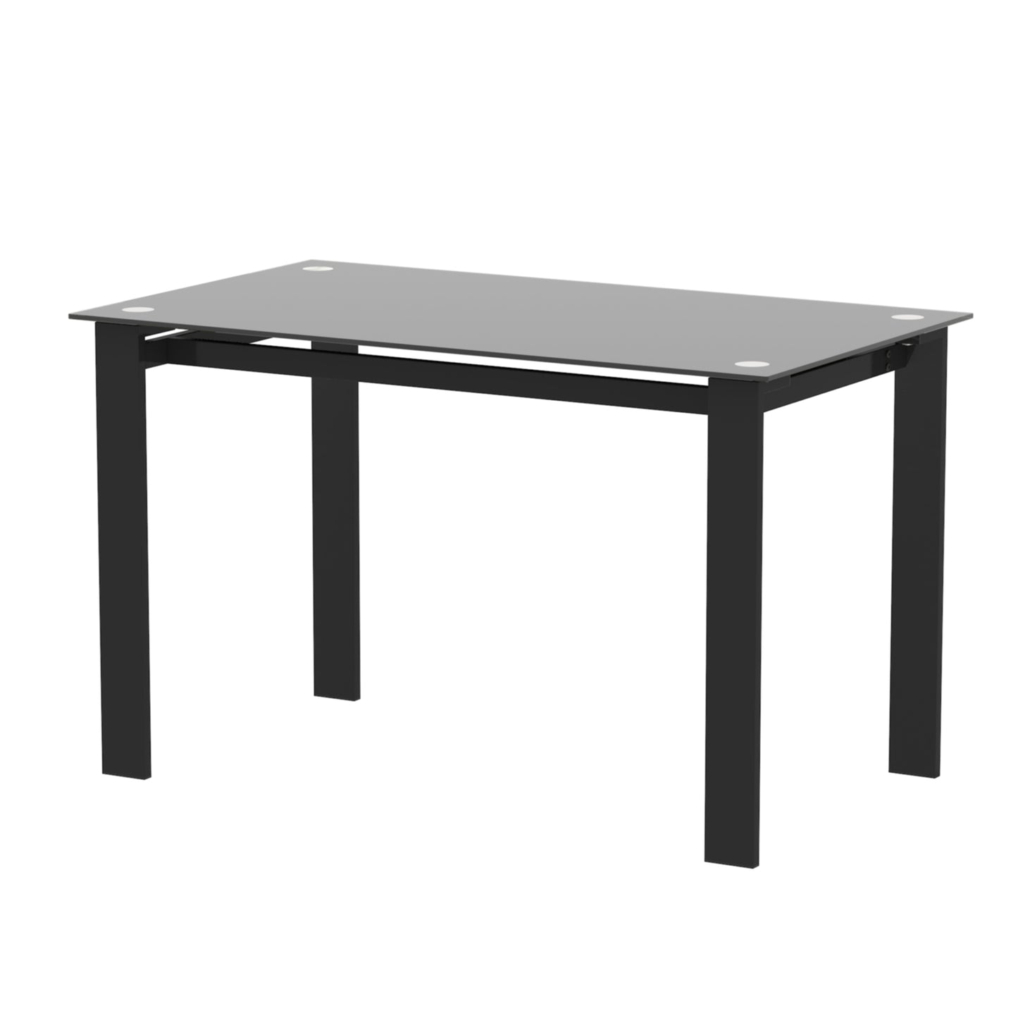 Modern Tempered Glass Dining Table with Rectangular Metal Legs - Stylish Table for Living Room & Kitchen, Black Finish