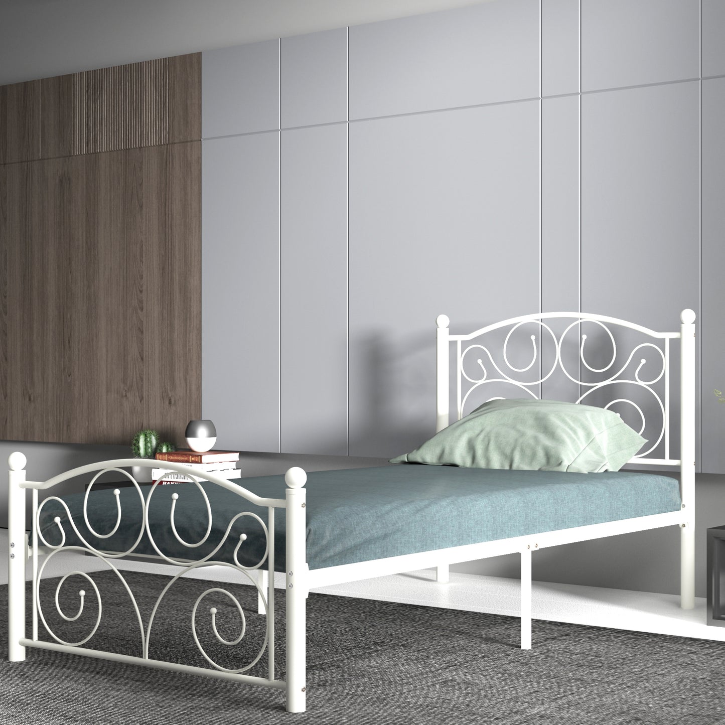 Twin Size Flower Sturdy Metal Bed Frame with Headboard and Footboard