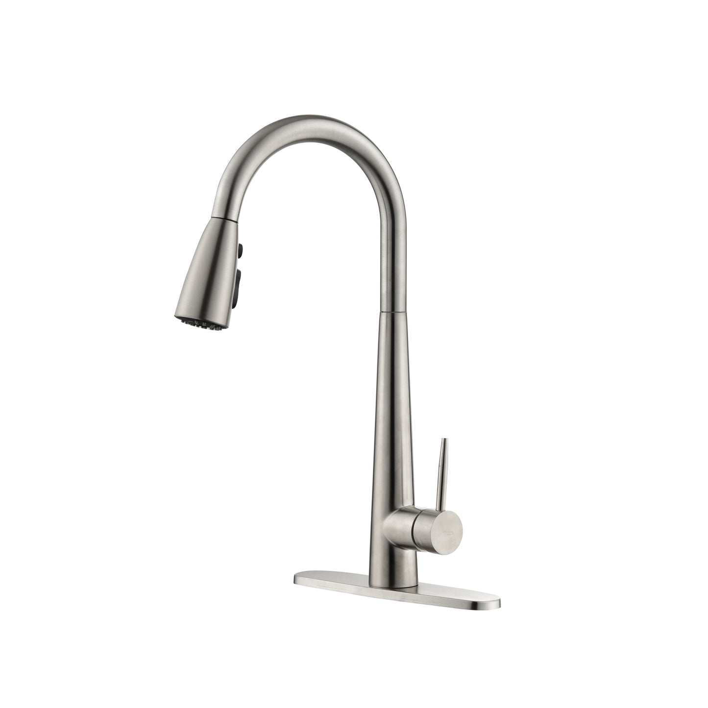 Brushed Nickel Pull Down Kitchen Faucet, High Arc Single Handle with Deck Plate, Modern Stainless Steel Sink Faucet