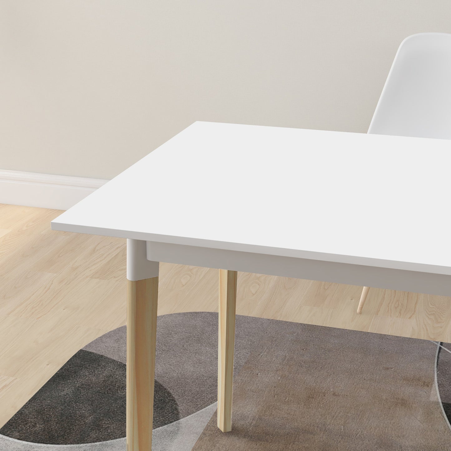 Modern 47 Inch Rectangular Dining Table - Stylish Kitchen Table with Solid Wood Legs - White Finish