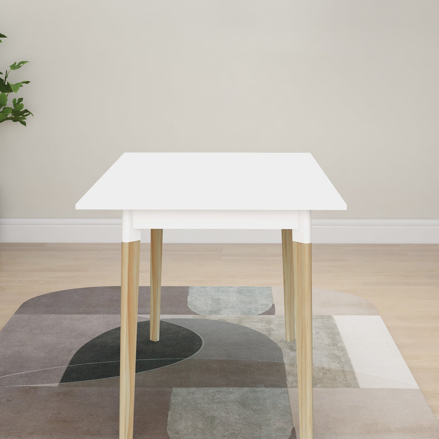 Modern 47 Inch Rectangular Dining Table - Stylish Kitchen Table with Solid Wood Legs - White Finish