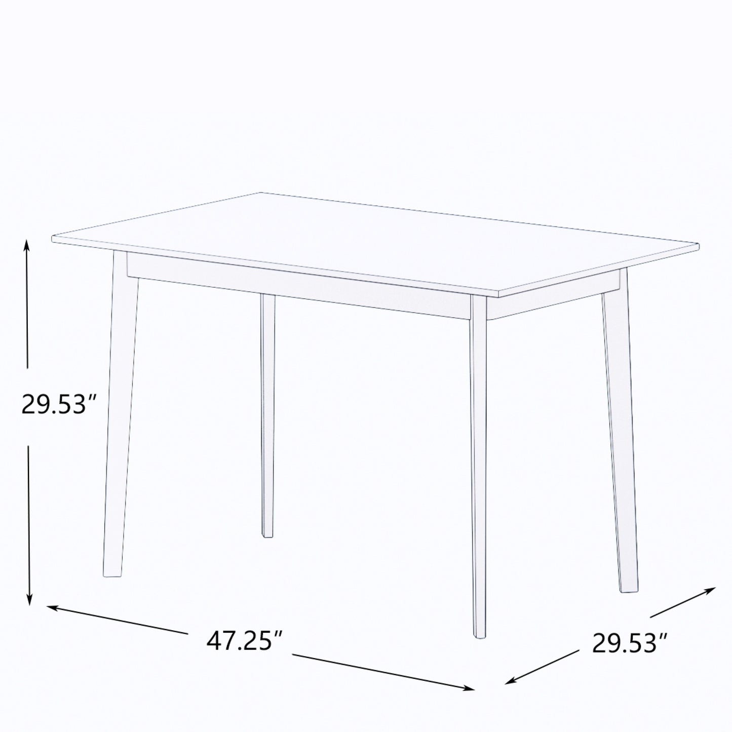 Modern 47 Inch Rectangular Dining Table - Stylish Kitchen Table with Solid Wood Legs - White Finish