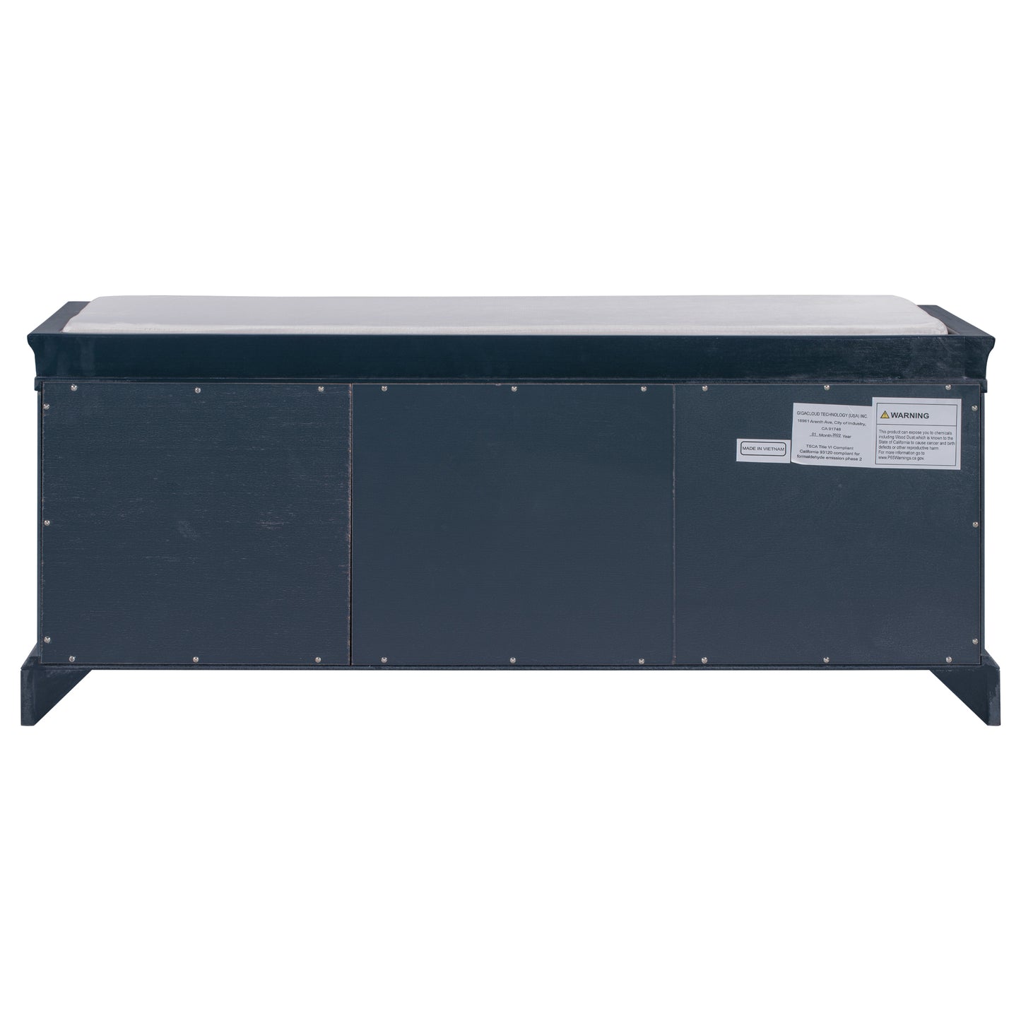 Storage Bench with 2 Drawers & 2 Cabinets, Shoe Bench with Removable Cushion for Living Room & Entryway, Antique Navy Finish