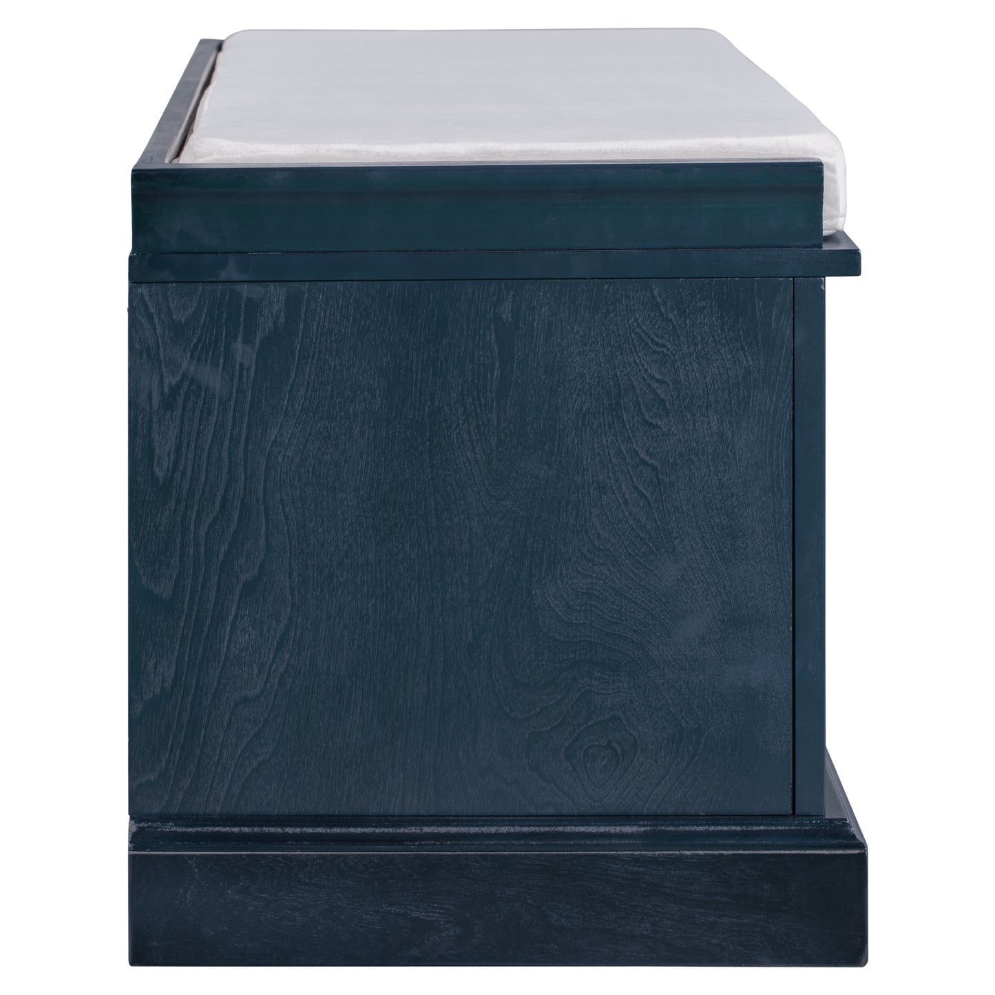 Storage Bench with 2 Drawers & 2 Cabinets, Shoe Bench with Removable Cushion for Living Room & Entryway, Antique Navy Finish