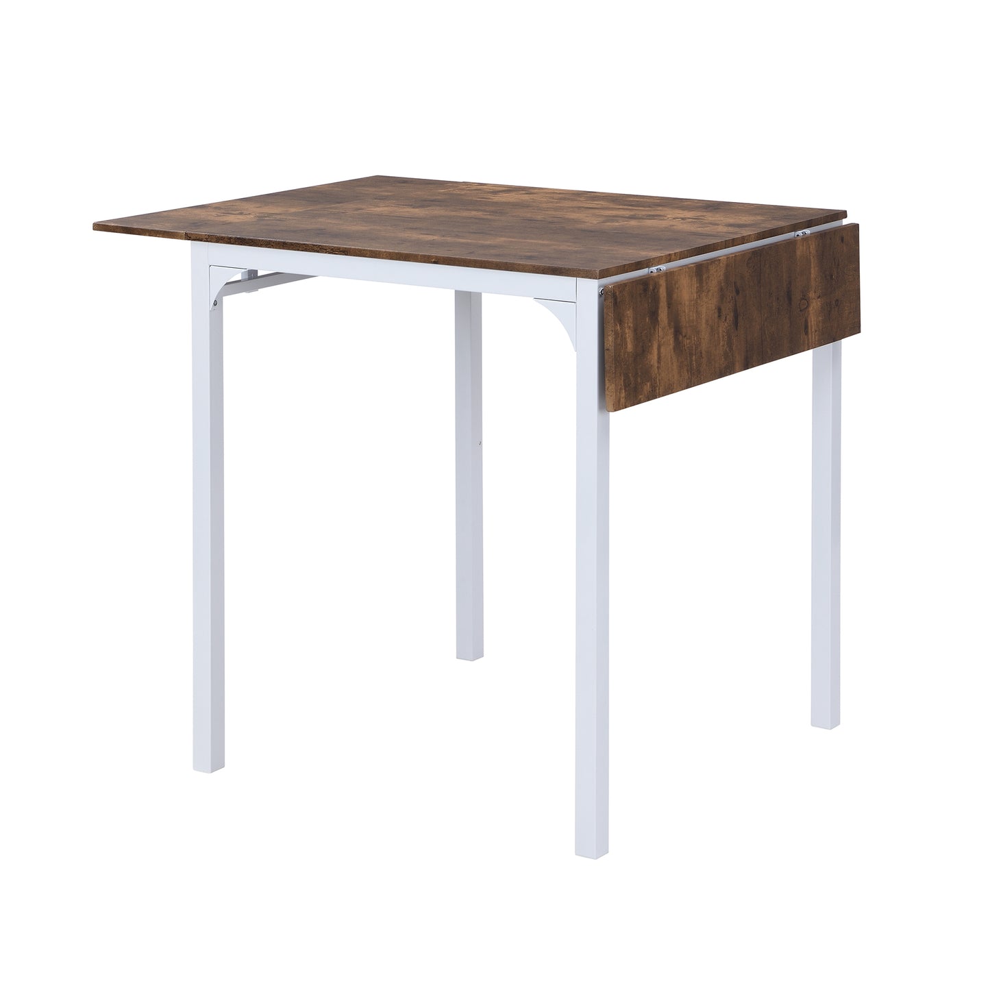 Farmhouse 5-Piece Counter Height Drop Leaf Dining Table Set with Chairs for 4 – White Frame & Rustic Brown Top