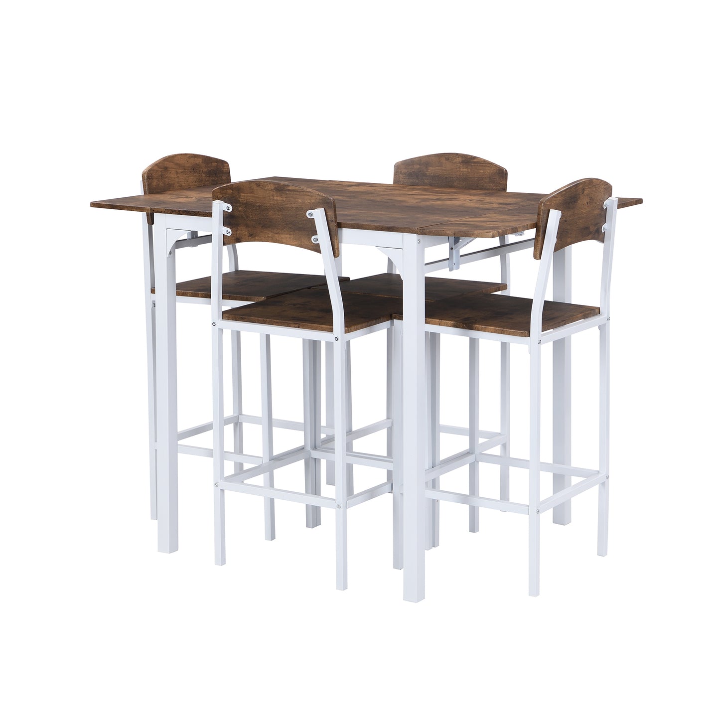 Farmhouse 5-Piece Counter Height Drop Leaf Dining Table Set with Chairs for 4 – White Frame & Rustic Brown Top