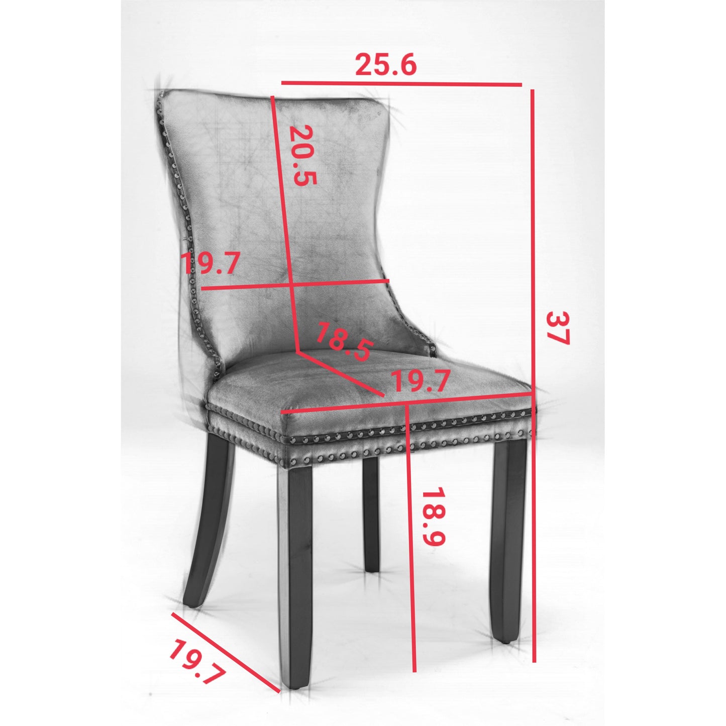 Upholstered Wing-Back Dining Chair Set of 2 with Nailhead Trim, Solid Wood Legs, Beige, Backstitching Detail, KD Design