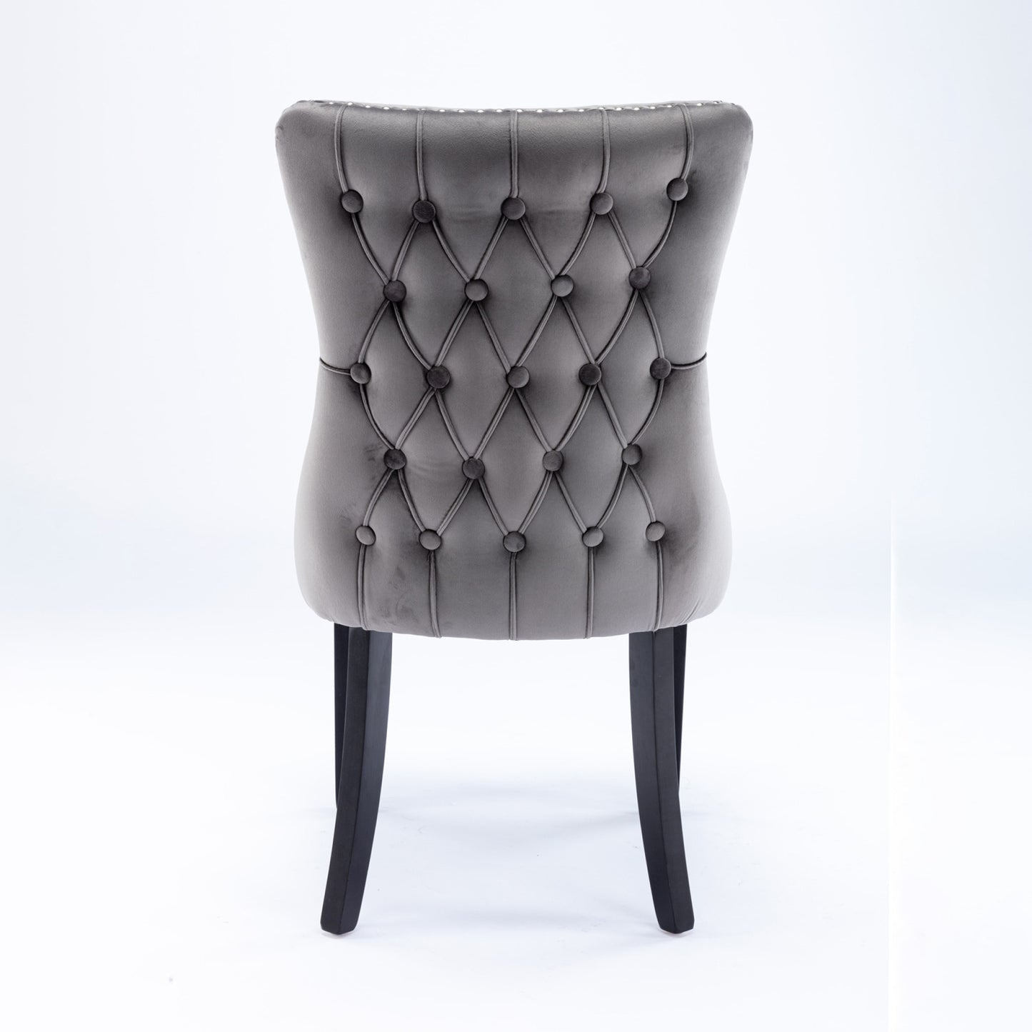 Set of 2 Gray Upholstered Wing-Back Dining Chairs with Nailhead Trim and Solid Wood Legs – Stylish and Comfortable Additions to Your Home