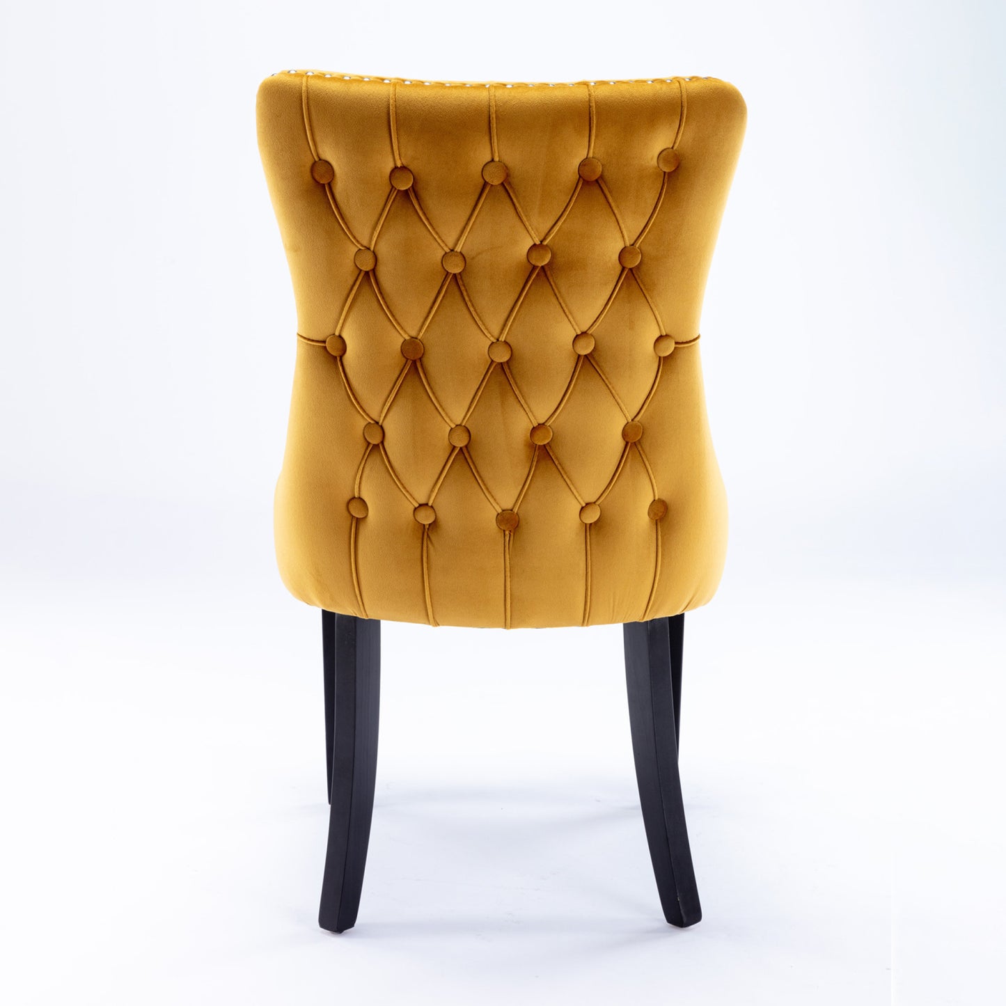 Upholstered Wing-Back Dining Chairs with Nailhead Trim and Solid Wood Legs, Set of 2, Golden Finish