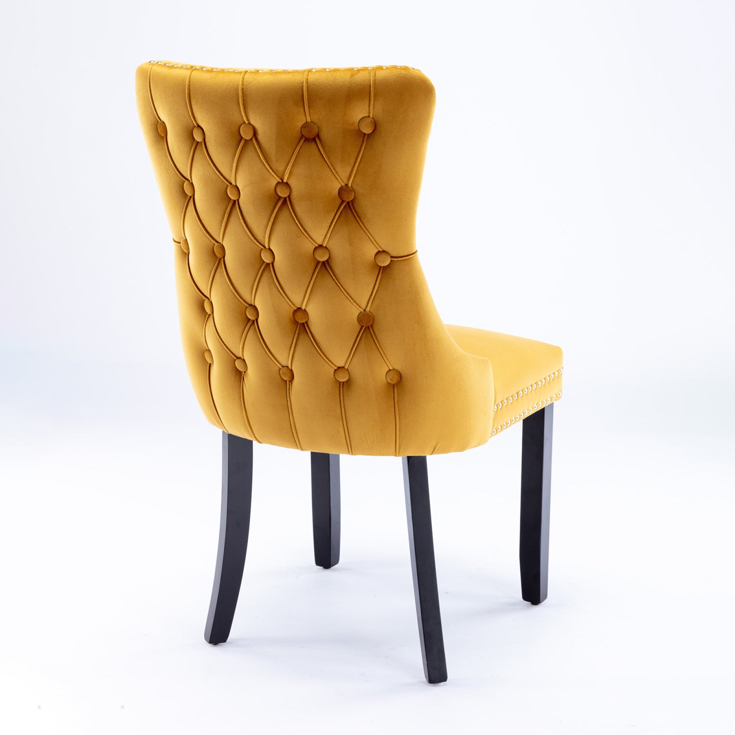 Upholstered Wing-Back Dining Chairs with Nailhead Trim and Solid Wood Legs, Set of 2, Golden Finish