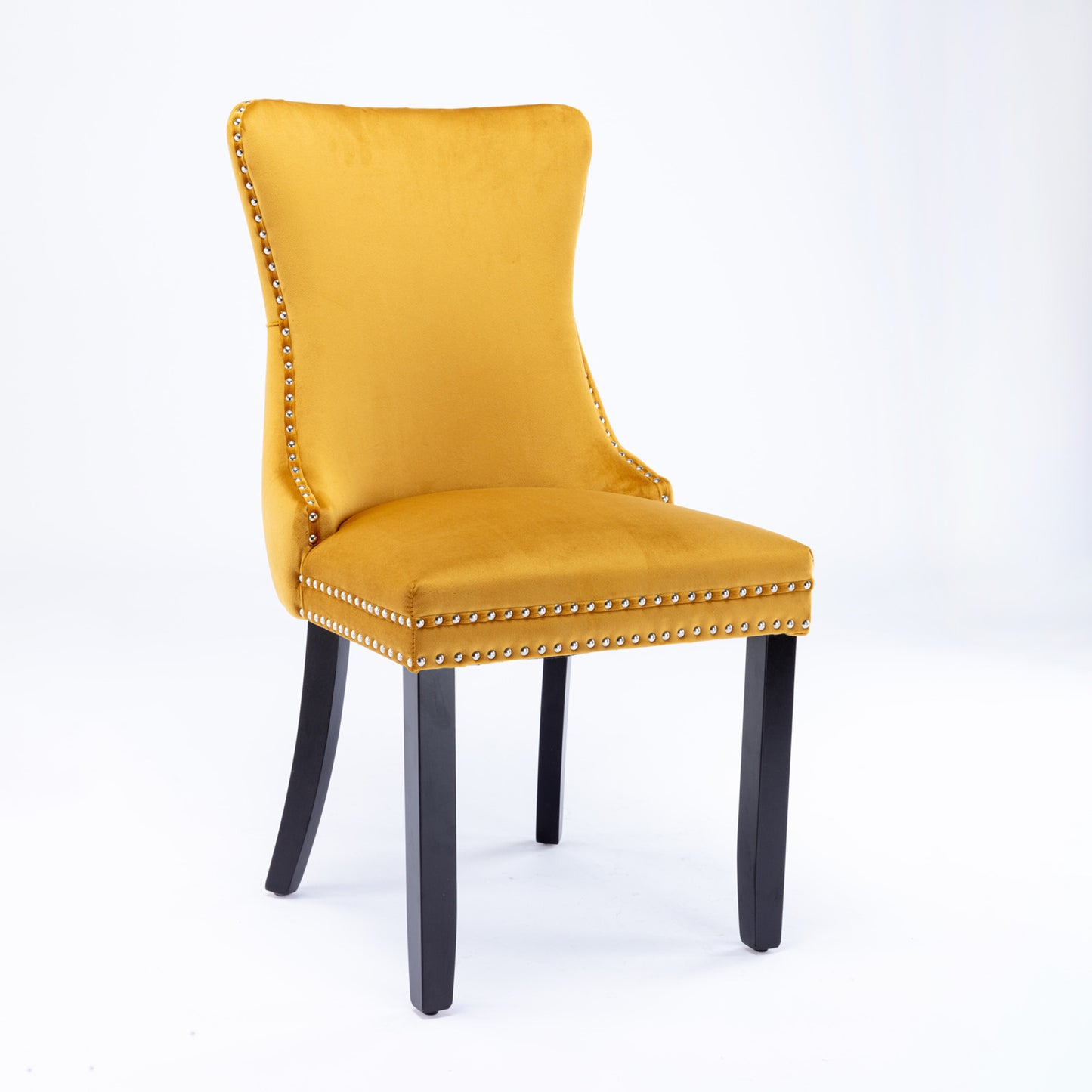 Upholstered Wing-Back Dining Chairs with Nailhead Trim and Solid Wood Legs, Set of 2, Golden Finish