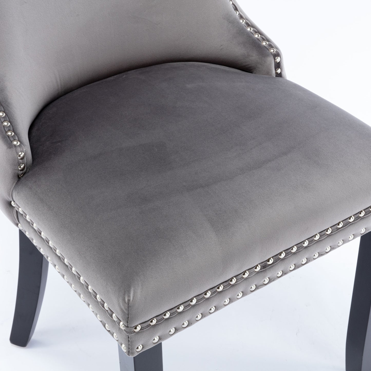 Set of 2 Gray Upholstered Wing-Back Dining Chairs with Nailhead Trim and Solid Wood Legs – Stylish and Comfortable Additions to Your Home