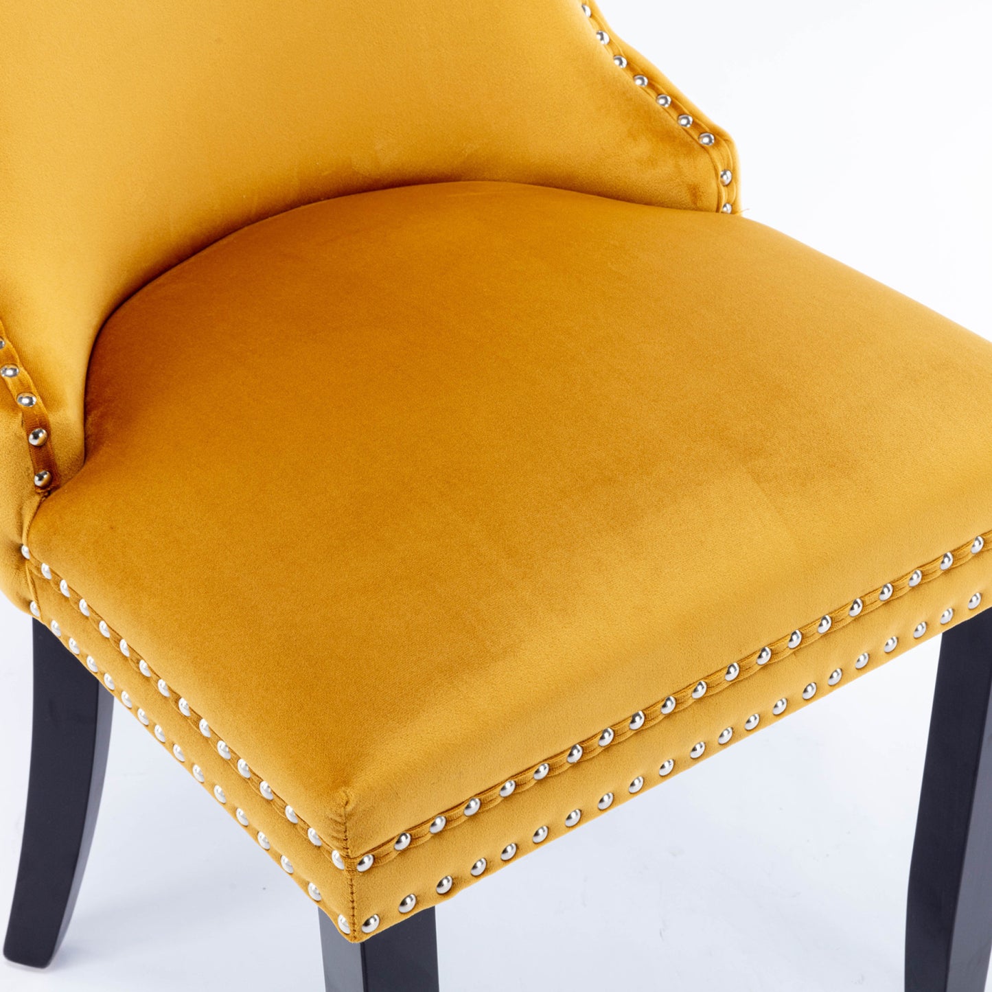 Upholstered Wing-Back Dining Chairs with Nailhead Trim and Solid Wood Legs, Set of 2, Golden Finish