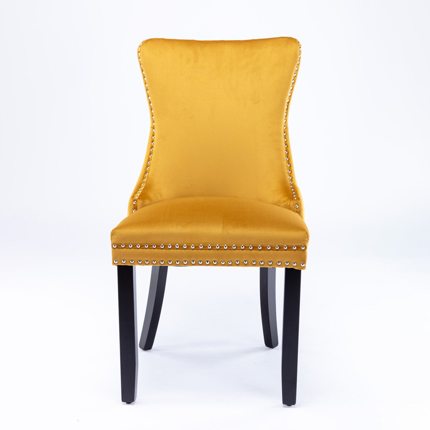 Upholstered Wing-Back Dining Chairs with Nailhead Trim and Solid Wood Legs, Set of 2, Golden Finish