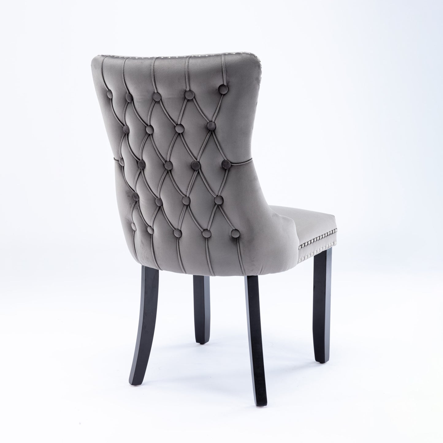 Set of 2 Gray Upholstered Wing-Back Dining Chairs with Nailhead Trim and Solid Wood Legs – Stylish and Comfortable Additions to Your Home