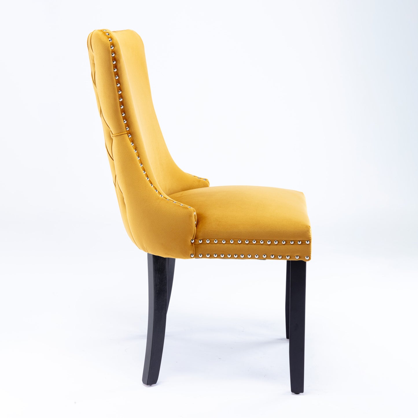 Upholstered Wing-Back Dining Chairs with Nailhead Trim and Solid Wood Legs, Set of 2, Golden Finish