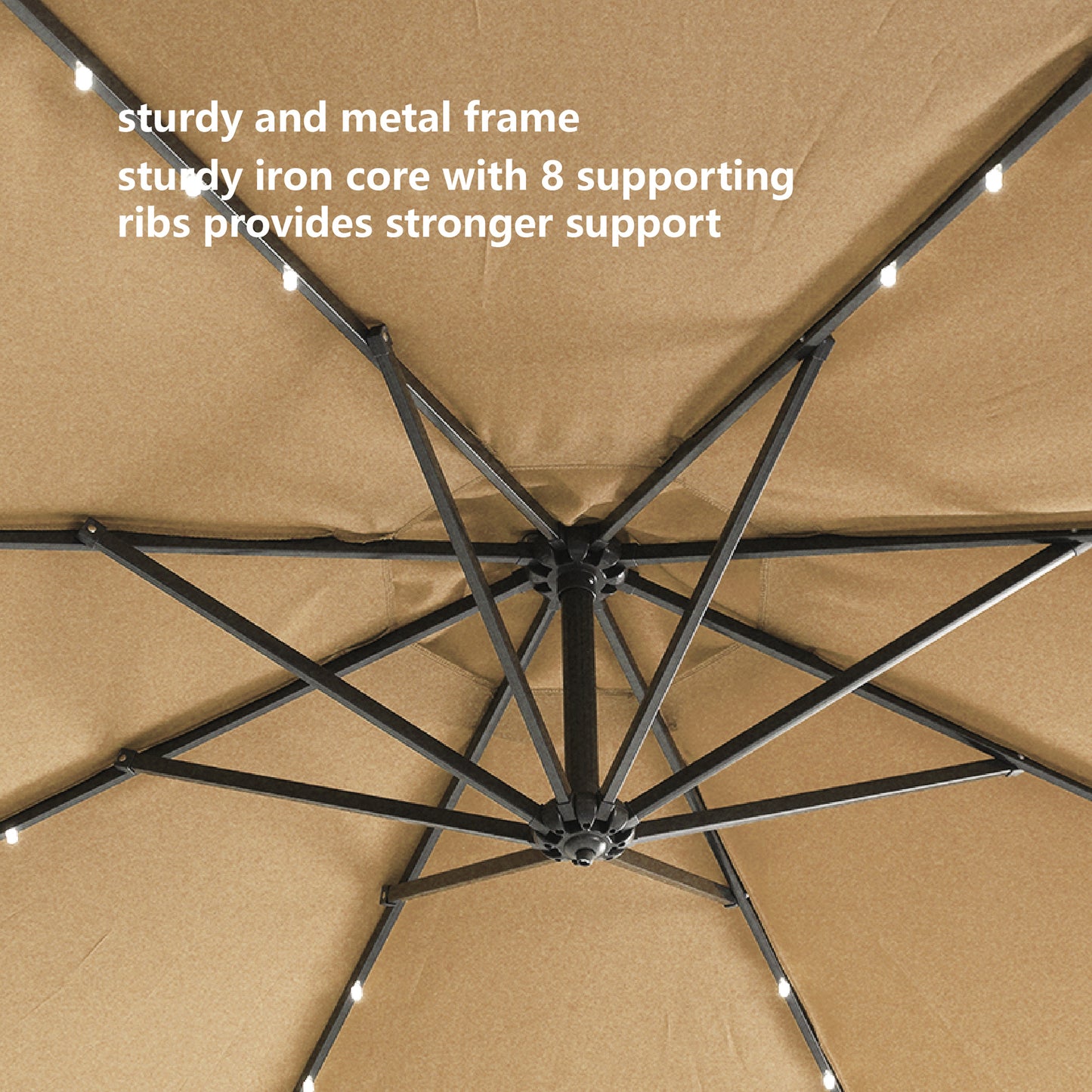 Solar LED Patio Outdoor Umbrella Hanging Cantilever Umbrella Taupe