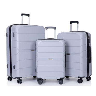 Lightweight Hardshell 3-Piece Luggage Set with Spinner Wheels & TSA Lock - Silver (20/24/28)