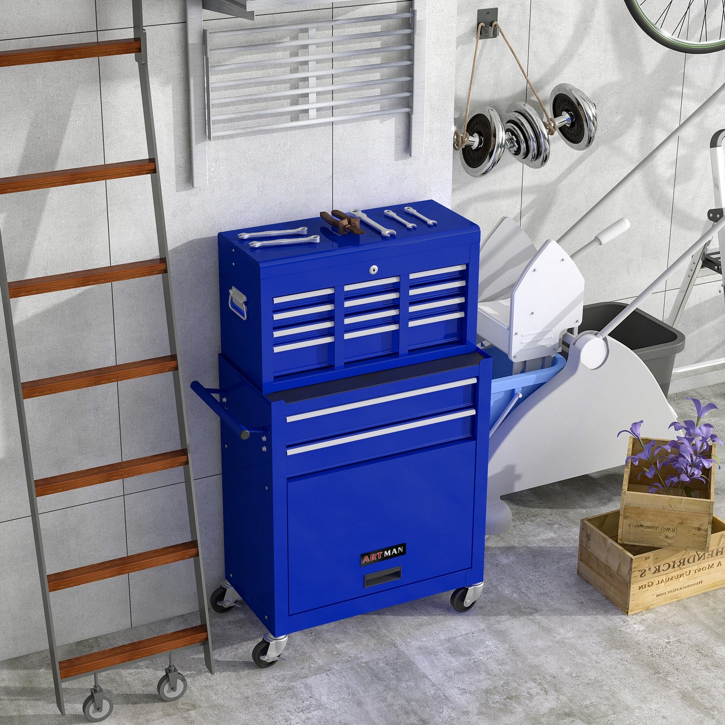 High Capacity Rolling Tool Chest with Wheels, 8-Drawer Storage Cabinet, Heavy-Duty Tool Organizer, Blue Tool Box on Wheels