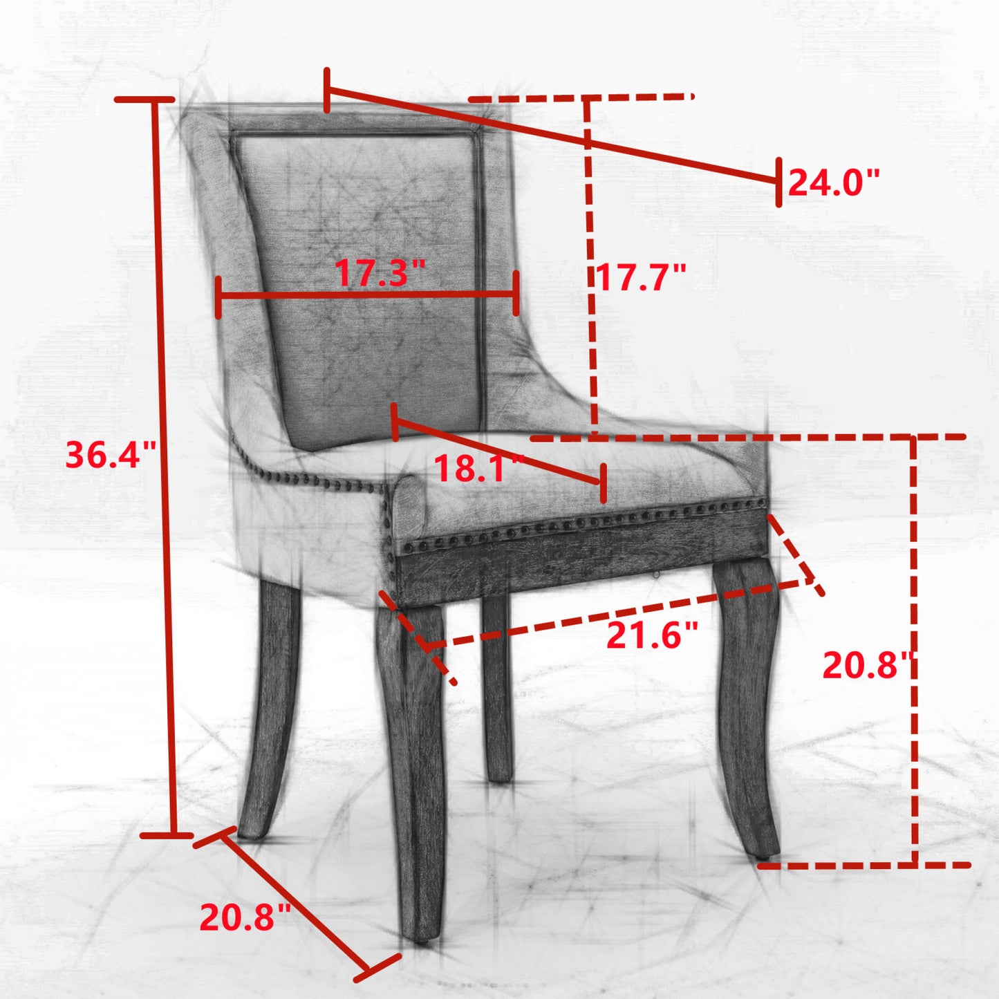 Set of 2 Ultra Side Dining Chairs, Thickened Fabric with Solid Wood Legs, Bronze Nailhead, Neutrally Toned, Stylish Orange