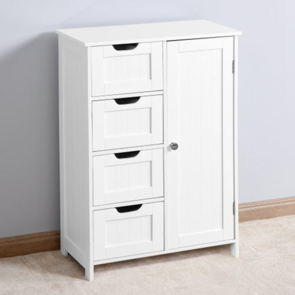 White Bathroom Storage Cabinet with Adjustable Shelf and Drawers Floor Cabinet for Organizing Essentials