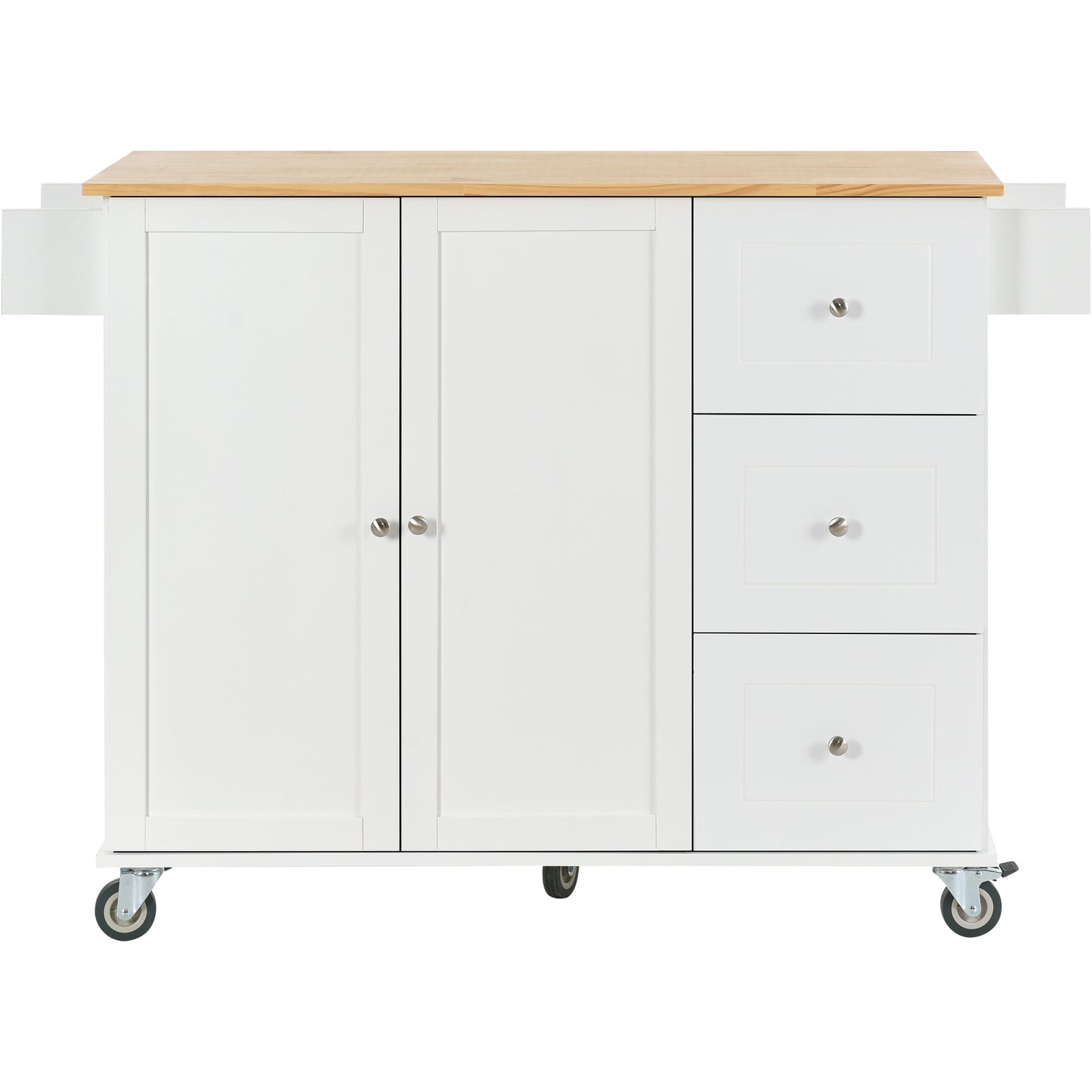 Rolling Mobile Kitchen Island with Solid Wood Top, Locking Wheels, Storage Cabinet, Drop Leaf Breakfast Bar, Spice Rack, White
