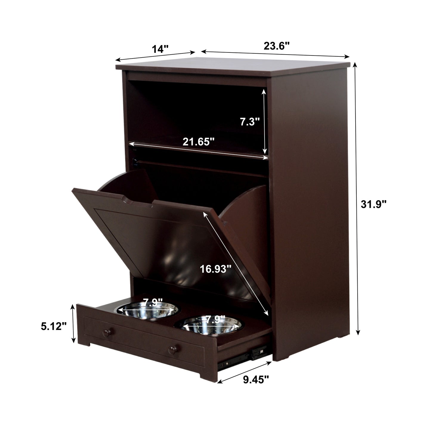 Pet Feeder Station with Storage - Waterproof MDF Cabinet for Dogs & Cats, Includes Stainless Steel Bowls, Stylish Feeding Solution