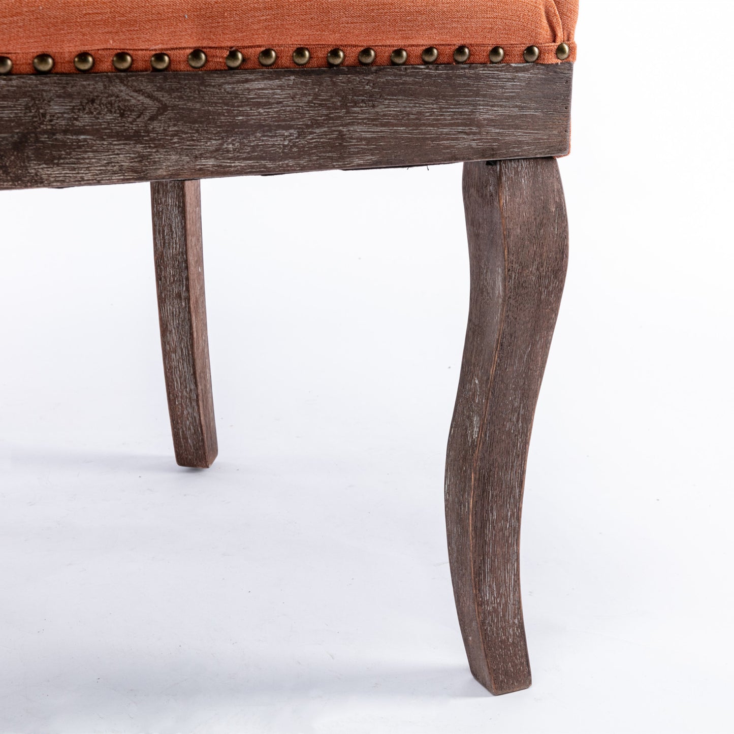 Set of 2 Ultra Side Dining Chairs, Thickened Fabric with Solid Wood Legs, Bronze Nailhead, Neutrally Toned, Stylish Orange