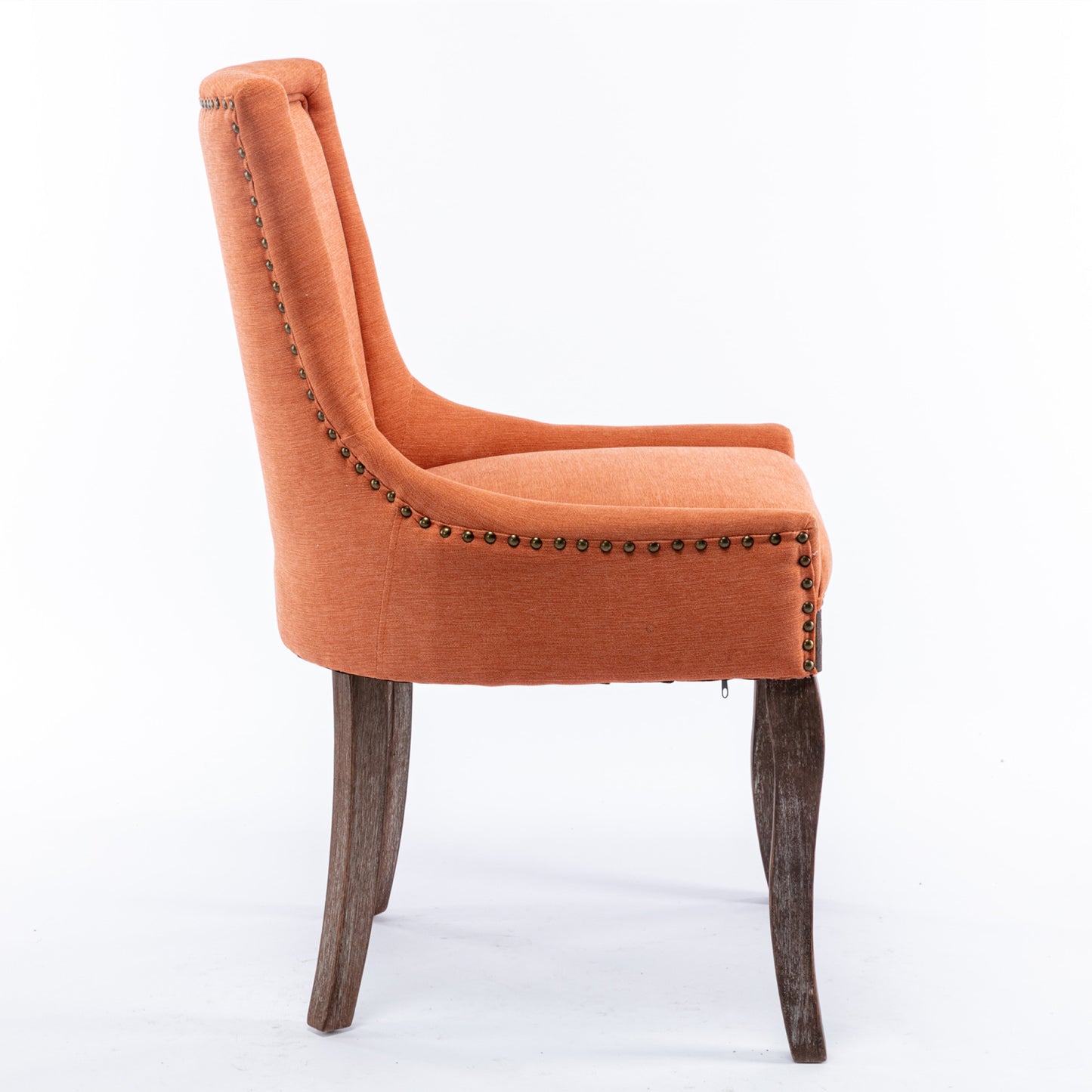 Set of 2 Ultra Side Dining Chairs, Thickened Fabric with Solid Wood Legs, Bronze Nailhead, Neutrally Toned, Stylish Orange