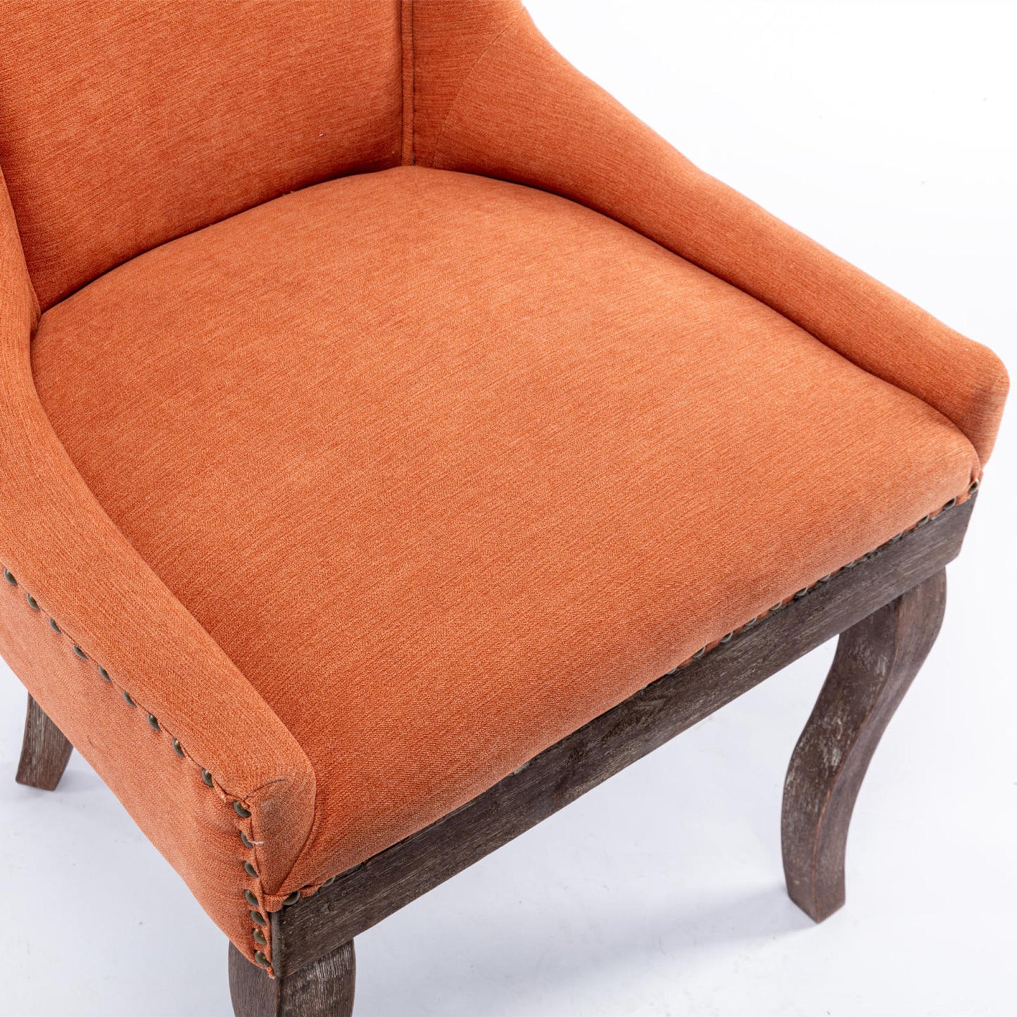 Set of 2 Ultra Side Dining Chairs, Thickened Fabric with Solid Wood Legs, Bronze Nailhead, Neutrally Toned, Stylish Orange