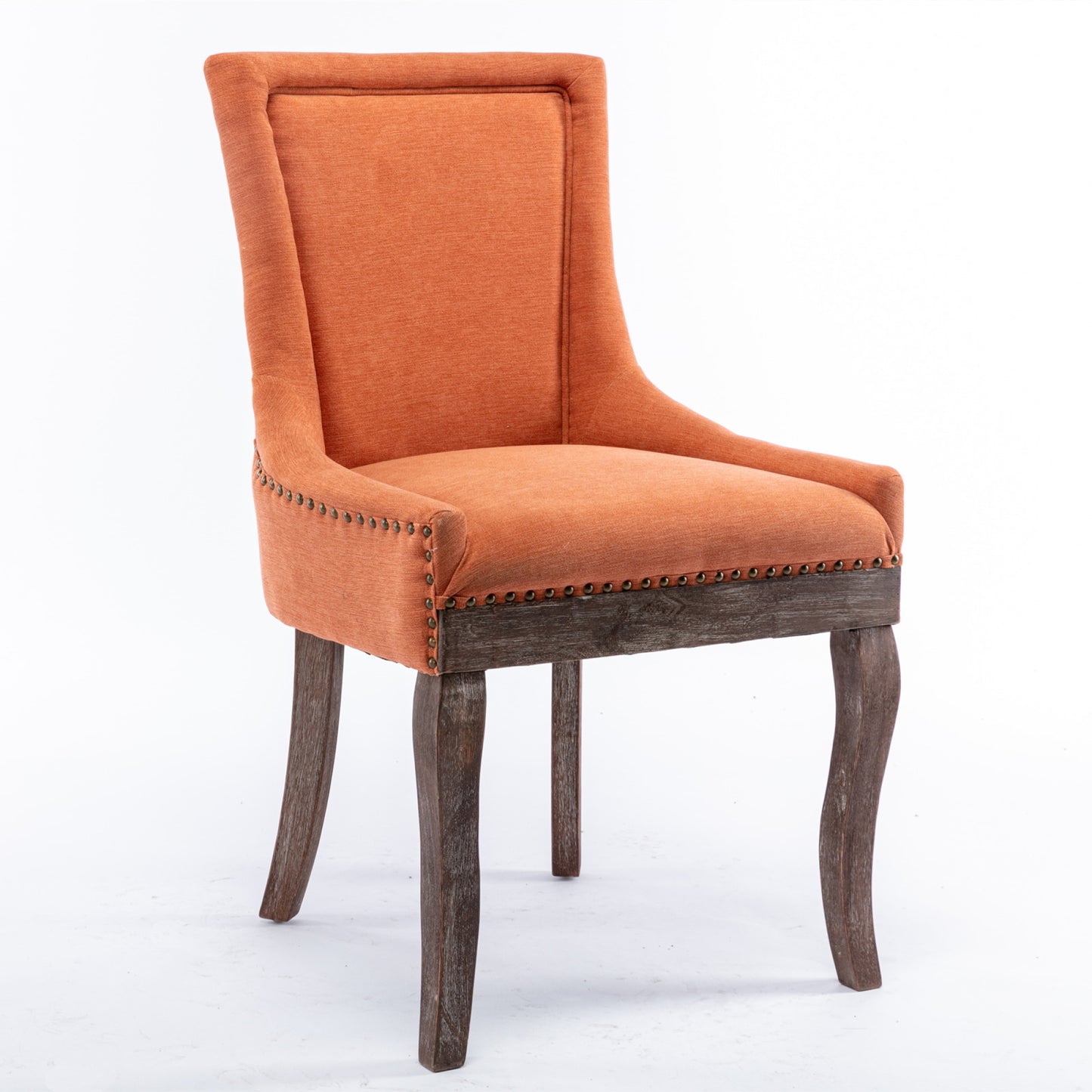 Set of 2 Ultra Side Dining Chairs, Thickened Fabric with Solid Wood Legs, Bronze Nailhead, Neutrally Toned, Stylish Orange