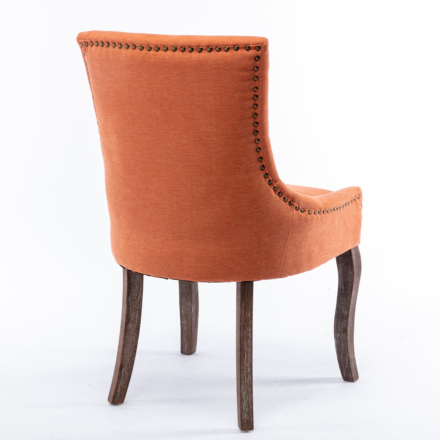 Set of 2 Ultra Side Dining Chairs, Thickened Fabric with Solid Wood Legs, Bronze Nailhead, Neutrally Toned, Stylish Orange