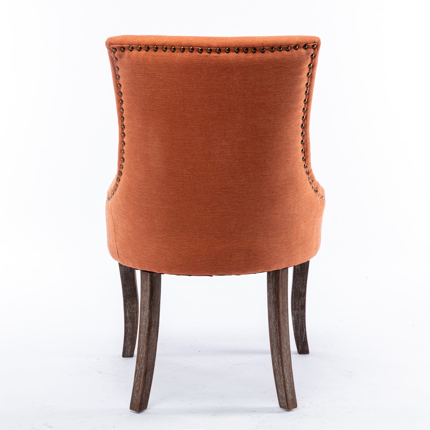 Set of 2 Ultra Side Dining Chairs, Thickened Fabric with Solid Wood Legs, Bronze Nailhead, Neutrally Toned, Stylish Orange