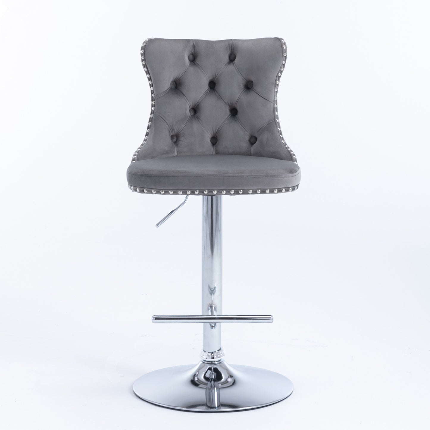 Modern Swivel Velvet Barstools with Adjustable Height 25-33 - Comfortable Tufted Upholstered Chrome Base (Gray, Set of 2)
