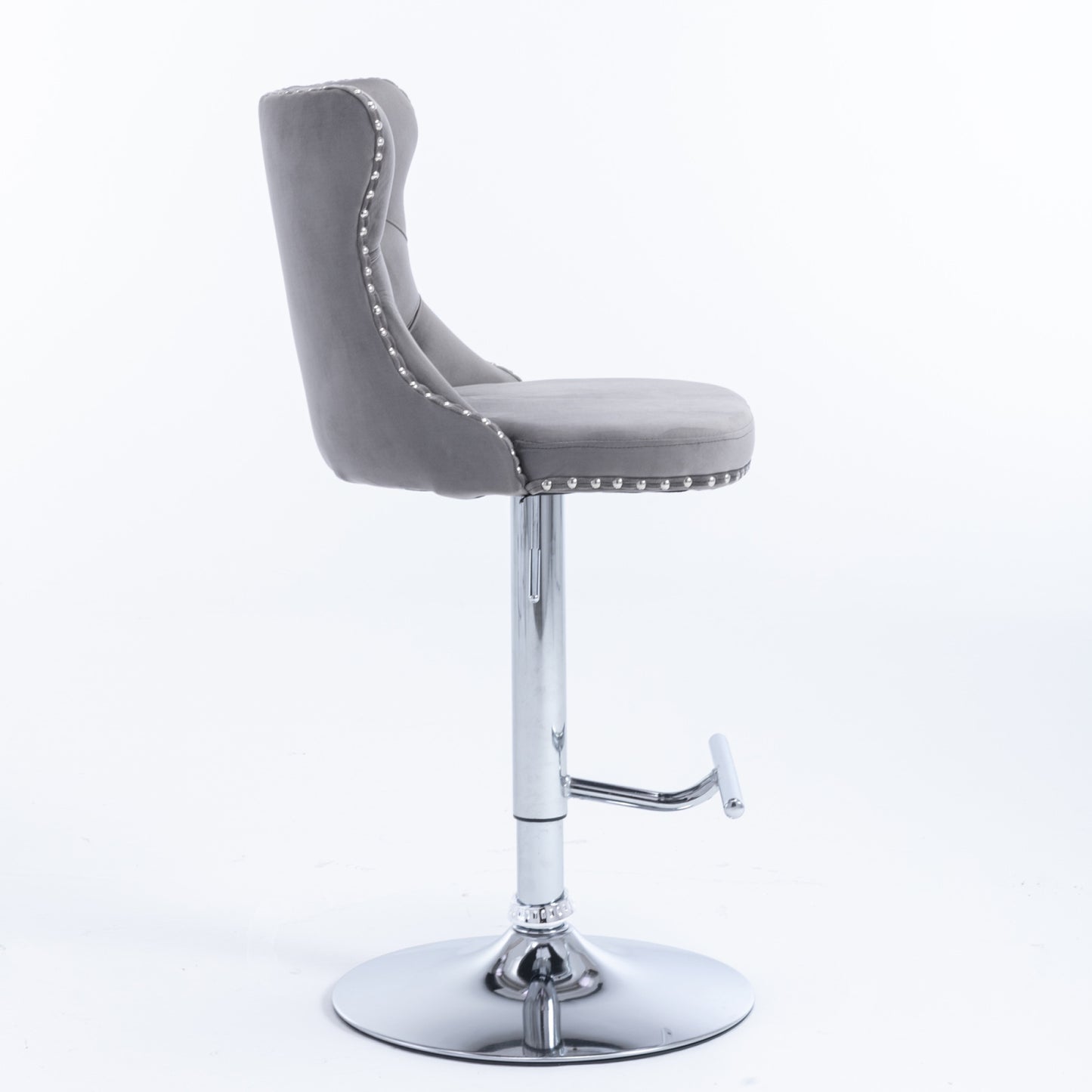 Modern Swivel Velvet Barstools with Adjustable Height 25-33 - Comfortable Tufted Upholstered Chrome Base (Gray, Set of 2)