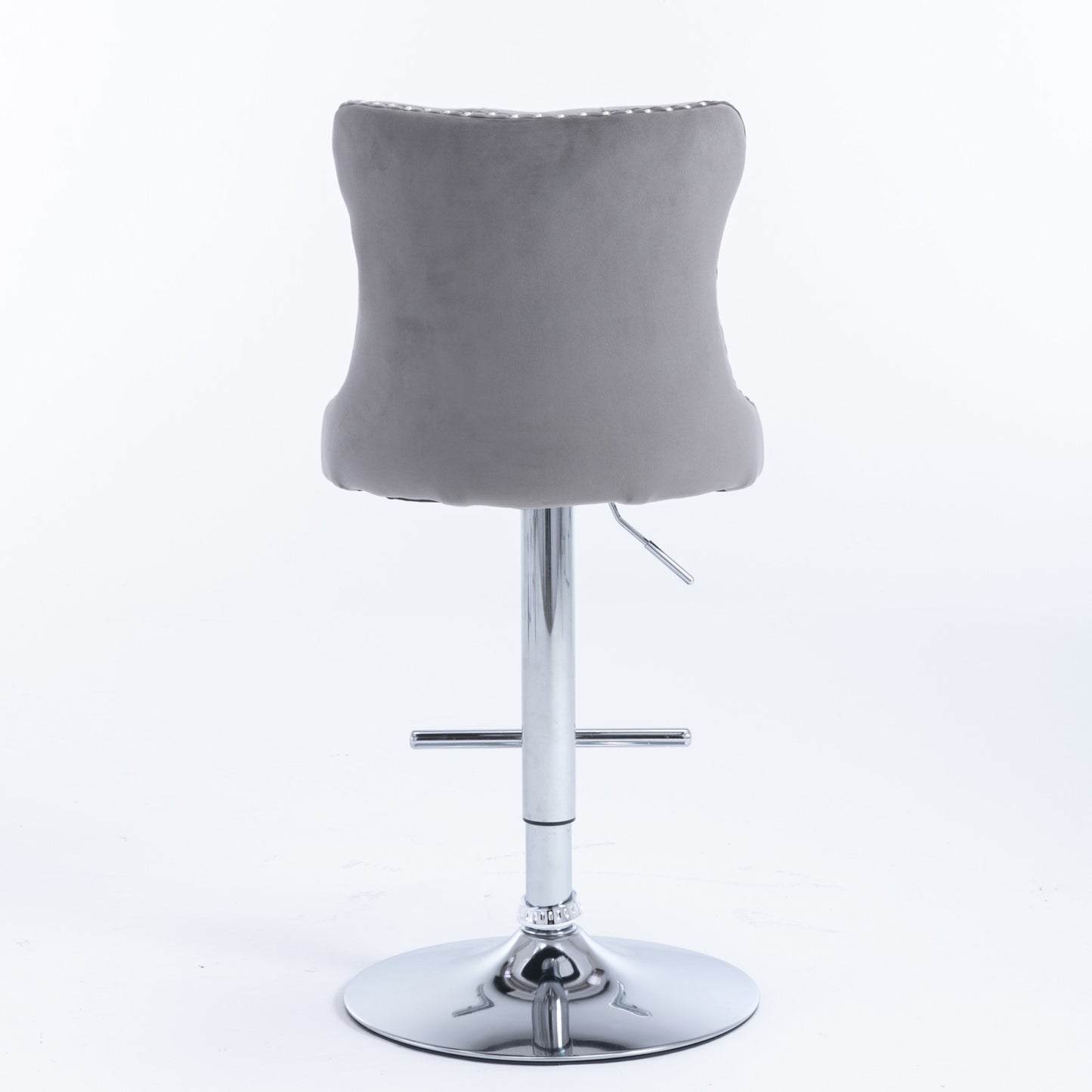 Modern Swivel Velvet Barstools with Adjustable Height 25-33 - Comfortable Tufted Upholstered Chrome Base (Gray, Set of 2)