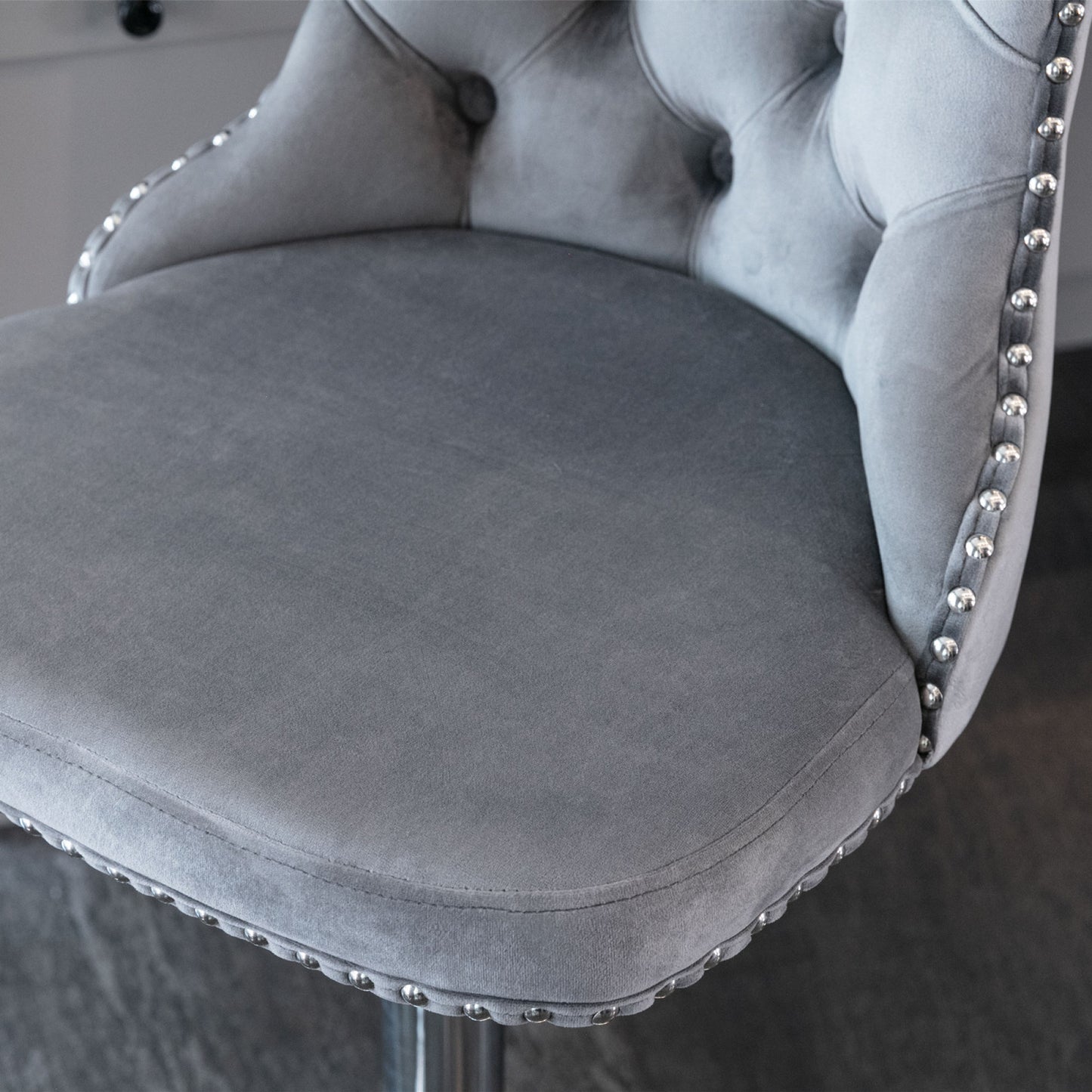 Modern Swivel Velvet Barstools with Adjustable Height 25-33 - Comfortable Tufted Upholstered Chrome Base (Gray, Set of 2)