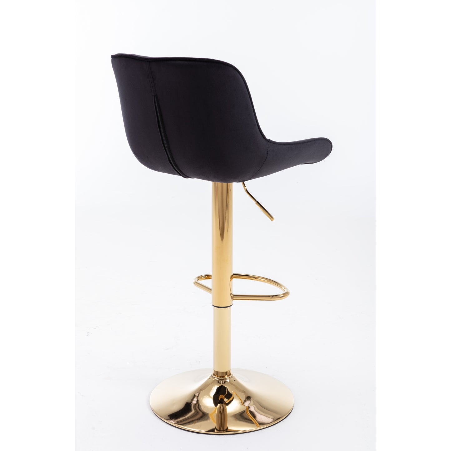 Set of 2 Adjustable Velvet Bar Stools with Chrome Footrest & Golden Legs, Swivel Design, Modern Black