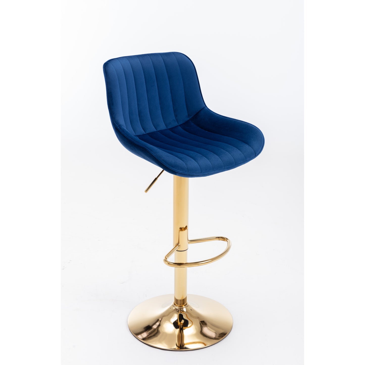 Height Adjustable Velvet Bar Stool Set of 2 with Chrome Footrest & Golden Legs, Swivel Design, Navy