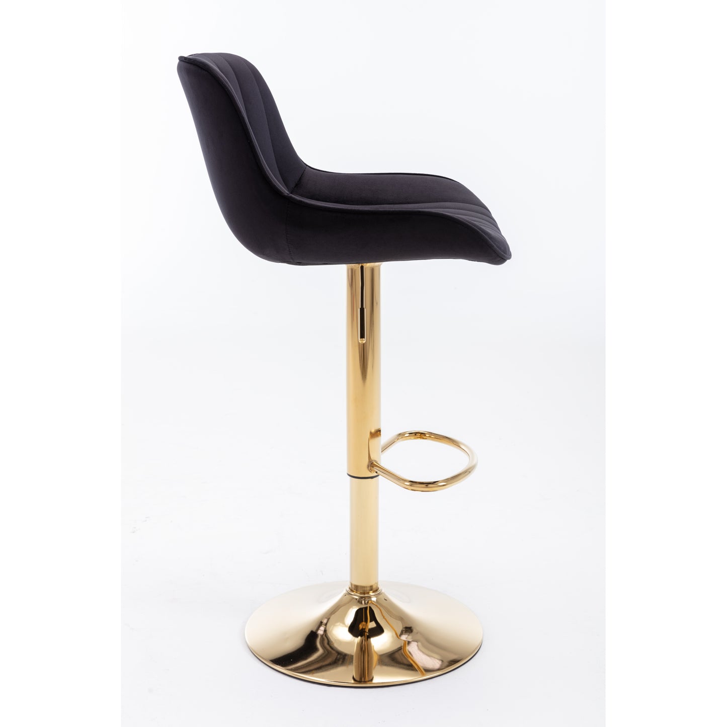 Set of 2 Adjustable Velvet Bar Stools with Chrome Footrest & Golden Legs, Swivel Design, Modern Black