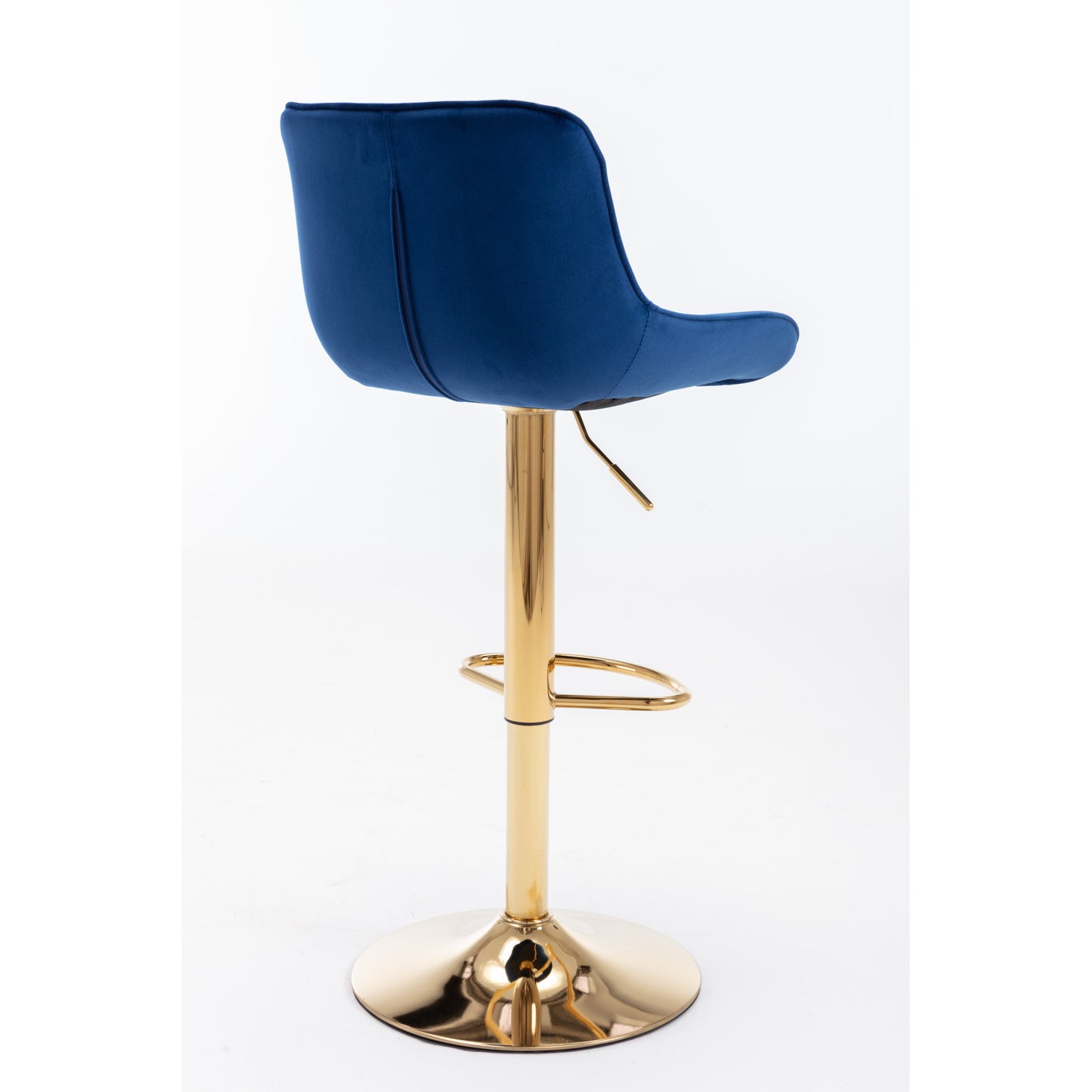 Height Adjustable Velvet Bar Stool Set of 2 with Chrome Footrest & Golden Legs, Swivel Design, Navy