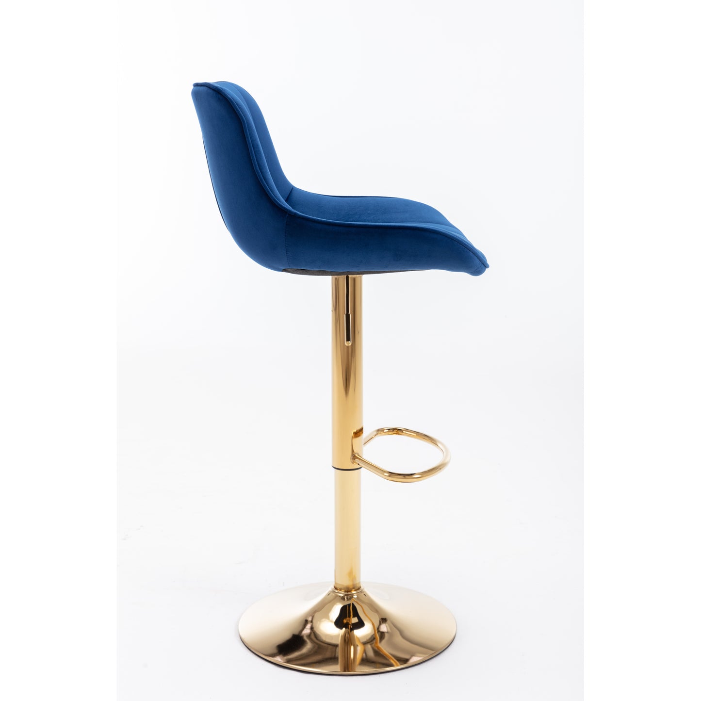 Height Adjustable Velvet Bar Stool Set of 2 with Chrome Footrest & Golden Legs, Swivel Design, Navy
