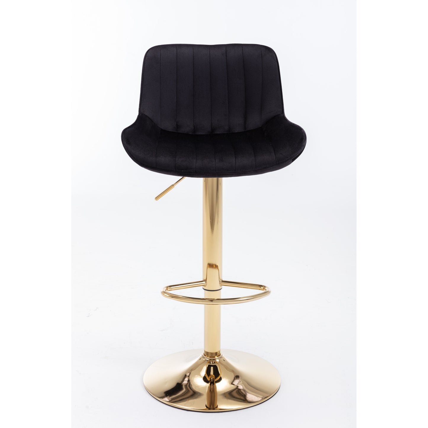 Set of 2 Adjustable Velvet Bar Stools with Chrome Footrest & Golden Legs, Swivel Design, Modern Black