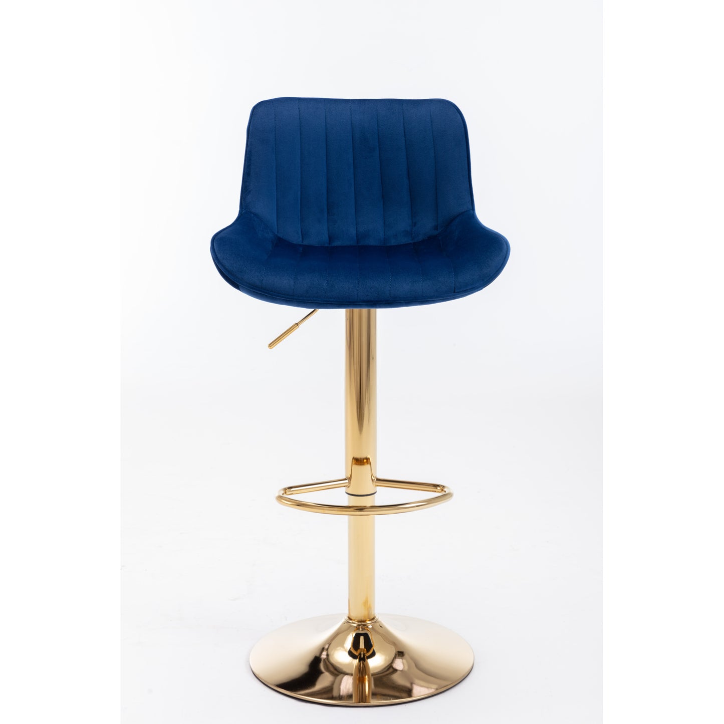 Height Adjustable Velvet Bar Stool Set of 2 with Chrome Footrest & Golden Legs, Swivel Design, Navy