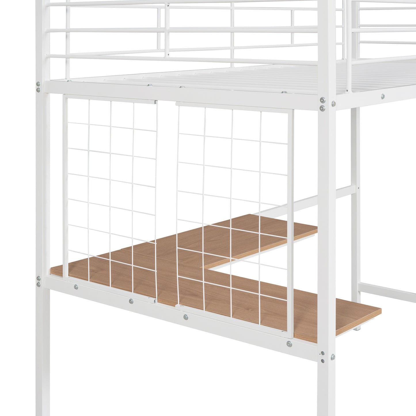 Twin Metal Loft Bed with Desk and Metal Grid - Space-Saving White Bedroom Furniture for Kids and Teens