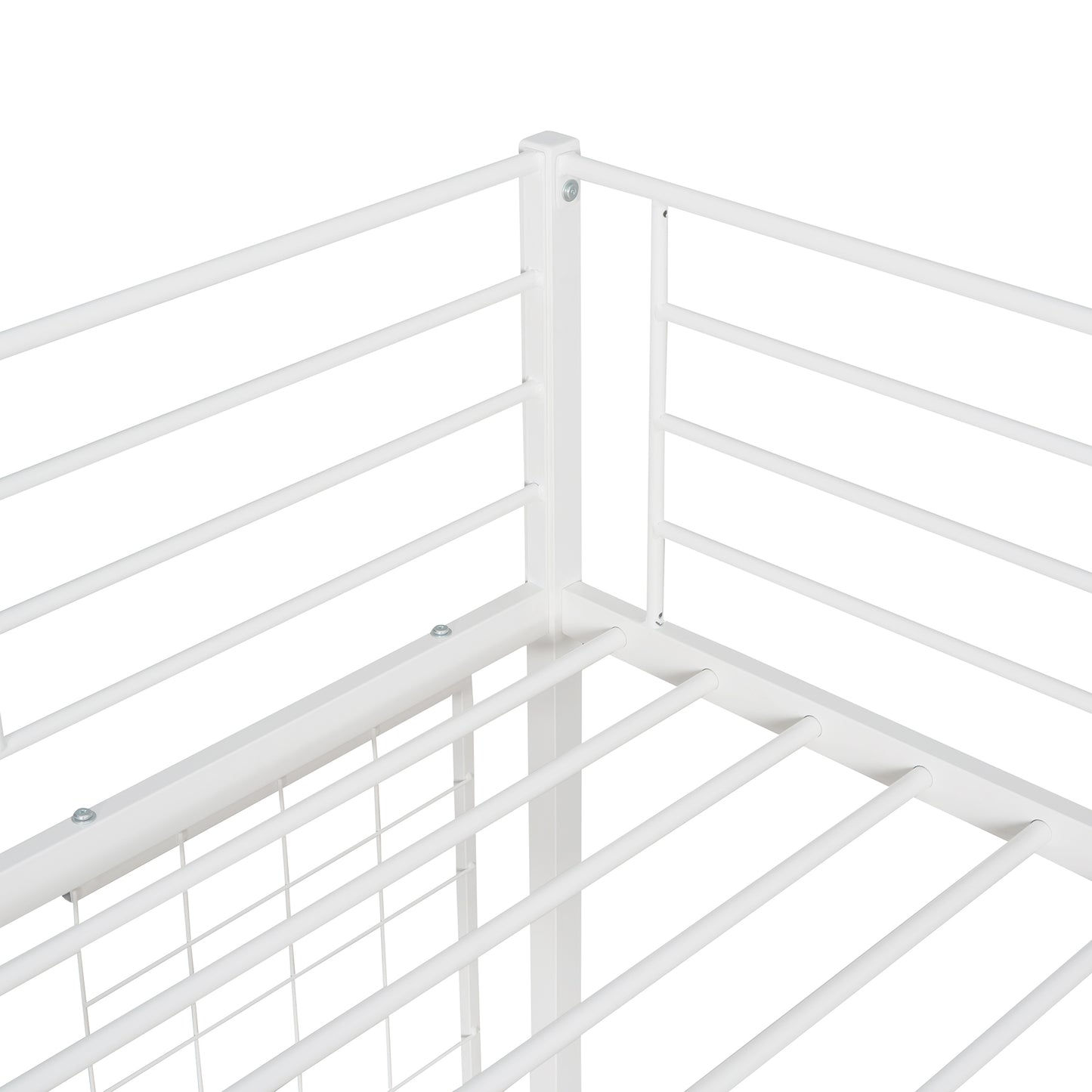 Twin Metal Loft Bed with Desk and Metal Grid - Space-Saving White Bedroom Furniture for Kids and Teens