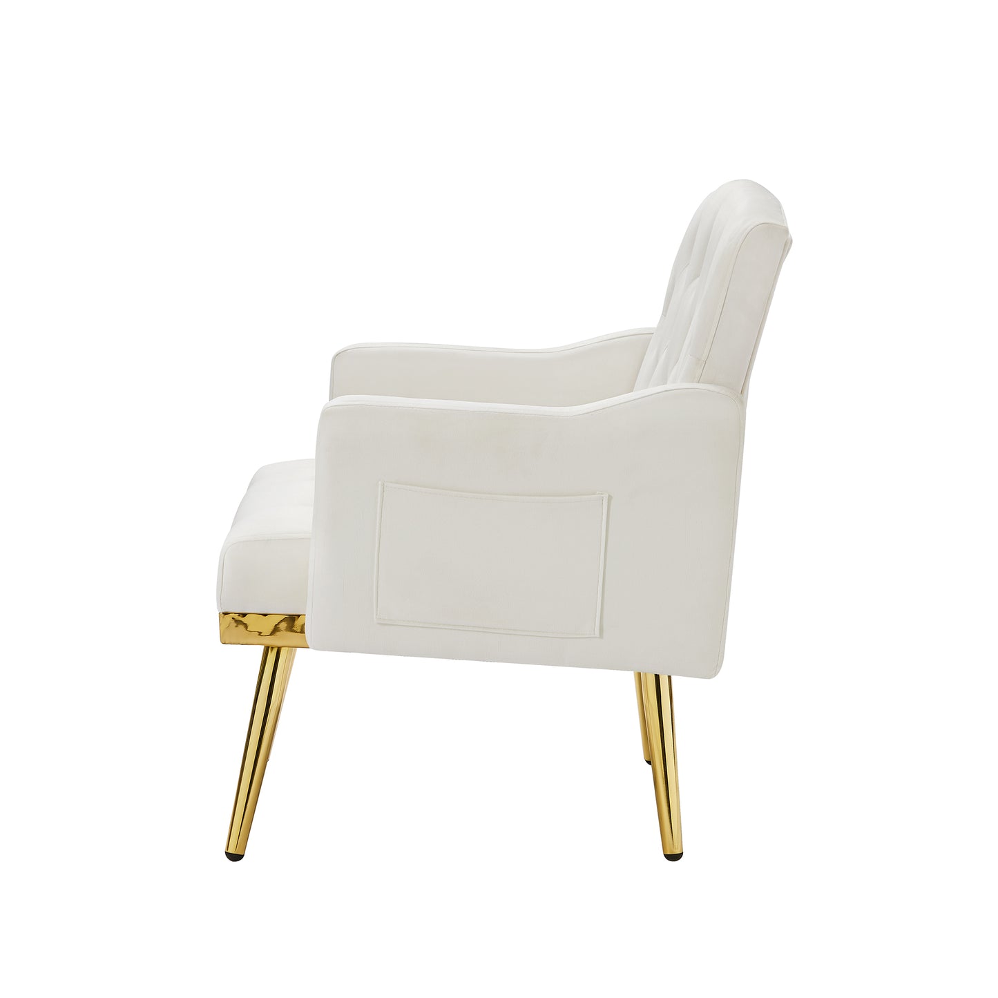Cream White Velvet Armchair with Metal Legs - Elegant Modern Seating for Living Room, Bedroom, Home Office