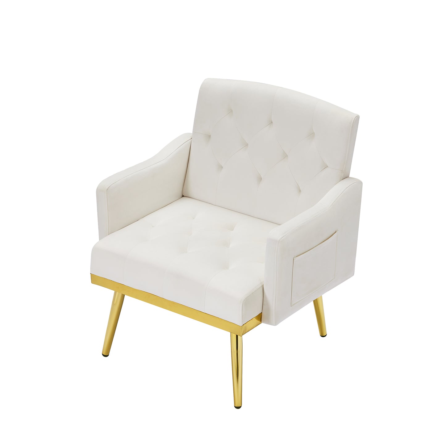Cream White Velvet Armchair with Metal Legs - Elegant Modern Seating for Living Room, Bedroom, Home Office
