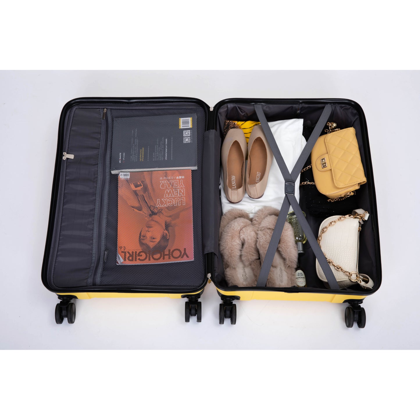 Lightweight Hardshell Luggage Set with Spinner Wheels and TSA Lock, 3-Piece Suitcase Set (20/24/28), Yellow