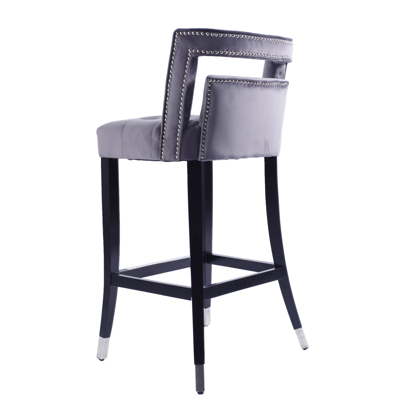 Set of 2 Suede Velvet Barstools with Nailheads - 30 Inch Height Dining Room Chairs